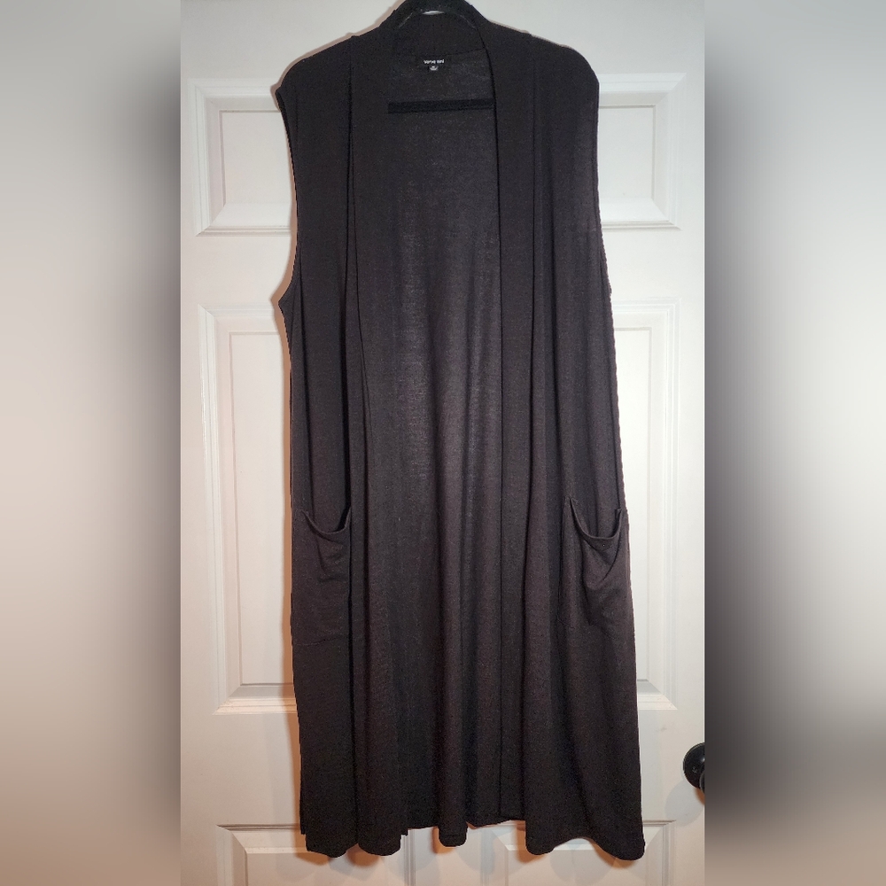 Verve Ami Black Lightweight Cardigan Sweater With Pockets 44in Long 1X